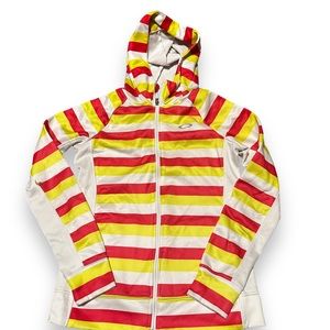 Oakley Womens Small Full Zip Hooded Sweatshirt Track Jacket Pink Yellow
